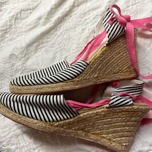 Gap Espadrilles Woven Heel Striped 8‎ Pink Ankle Tie Preppy Nautical Beach